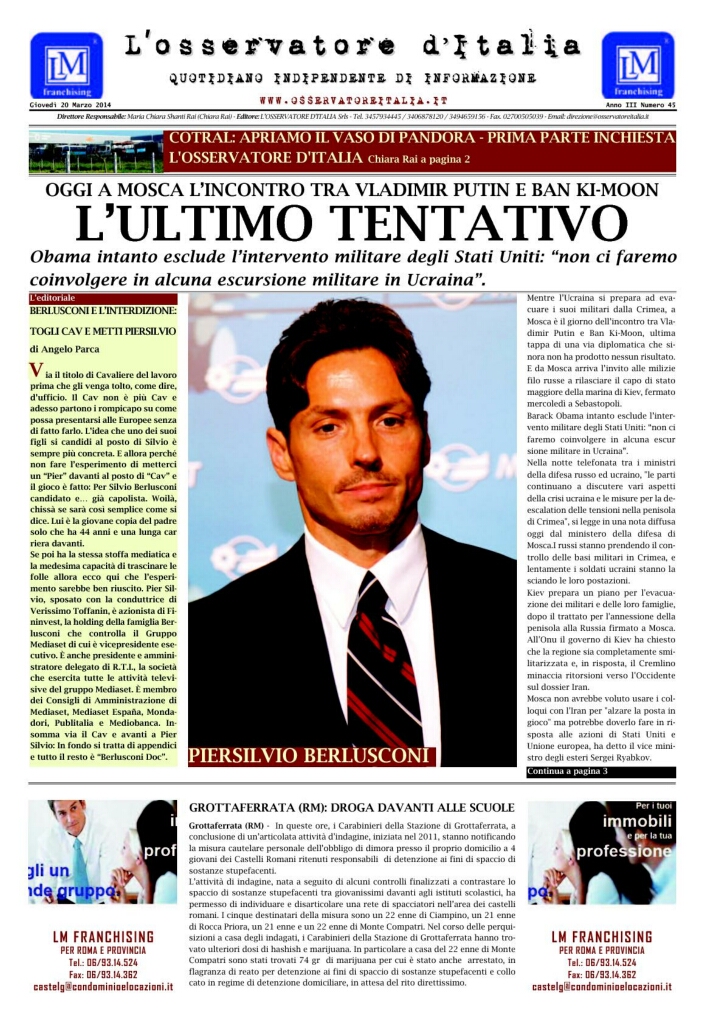 L'osservatore d'Italia edizione del 20 Marzo 2014